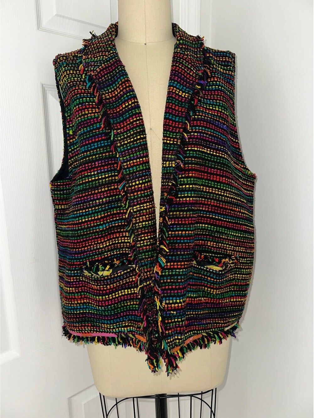 VTG Chico's Women's Colorful Coquette Silk Boho Vest S